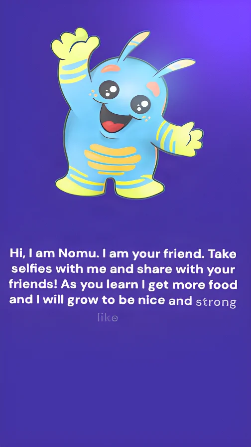 App screen: Nomu introduces himself as your child's learning companion