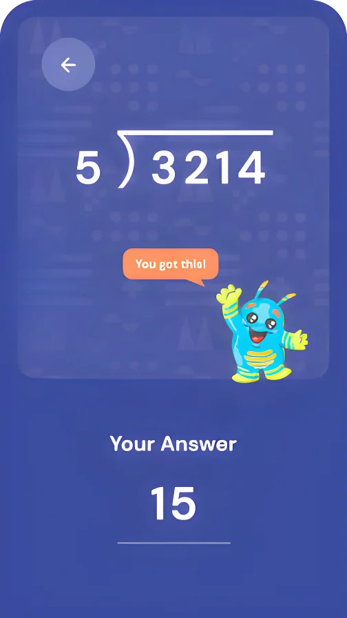 App screen: a long-division style problem waiting for an answer